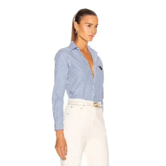 Comme Des Garçons PLAY Navy Blue White Striped Button Front Up Shirt